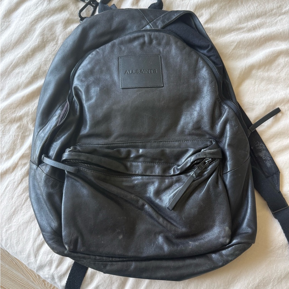 All Saints Charcoal Leather Men's Backpack